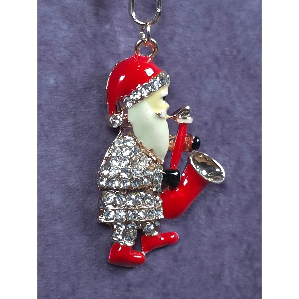 Sparkling Rhinestone Santa Claus Saxophone Keychain Christmas Gift Bag Accessory